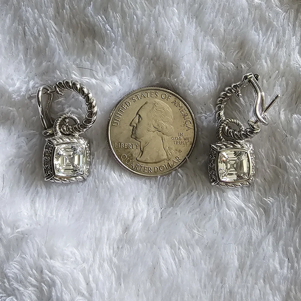 Judith Ripka Silver Earrings with Clear Stones - Picture 3 of 4